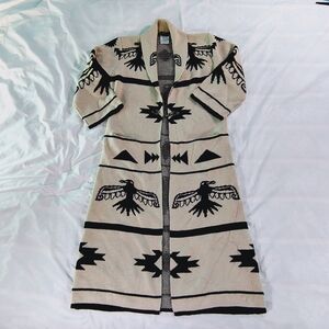Vertigo Paris Aztec Geometric Thunderbird Long Tribal Pattern Cardigan